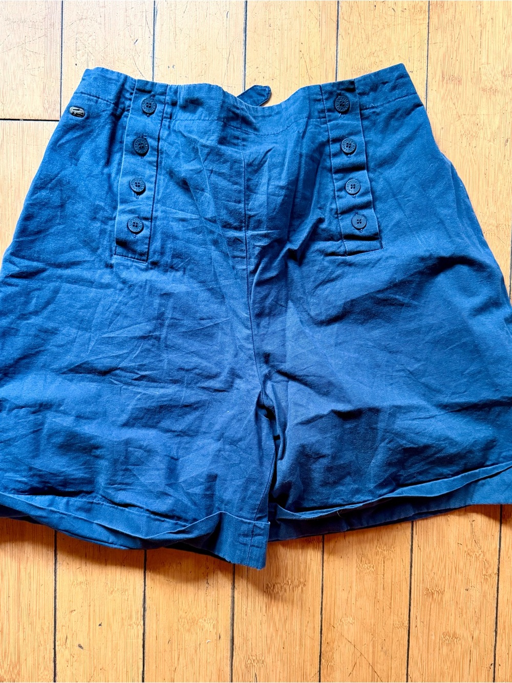 Lacoste High-Waist Button-Front Navy Blue Shorts